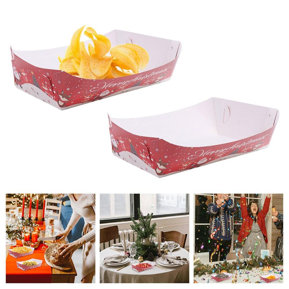 20 Stück Kreatives Weihnachtspapier-Lebensmitteltablett Papier Rechteckig Einweg-Papiertablett Frohe Weihnachten Praktisch