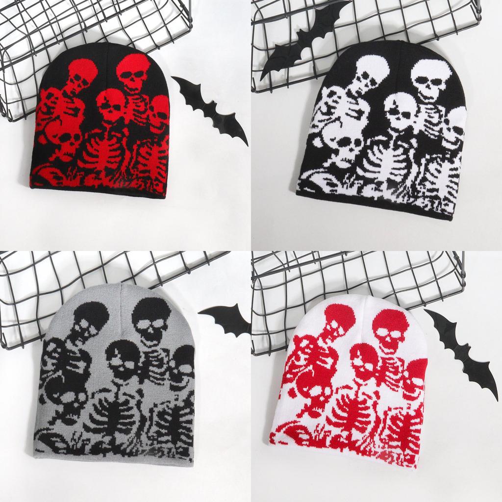 Hat Knitted With Skull Pattern For Fall And Winter Streetwear Accessory Fashion