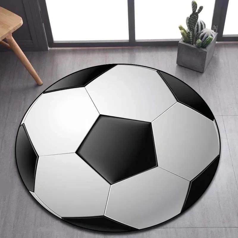 Soccer Round Rug Football Circle Carpet Non-slip Sports Theme Floor Mat for Bedroom Kitchen Living Room Bath Rugs Kids Teen Gift