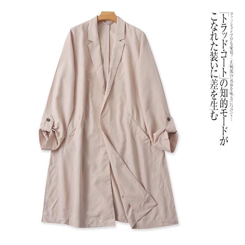 

Foreign Trade European and American Single Women clothes Trench coat 2025 Spring New Lapel Loose Fashion Commuter Style Mid-Length Outerwear Khaki M
