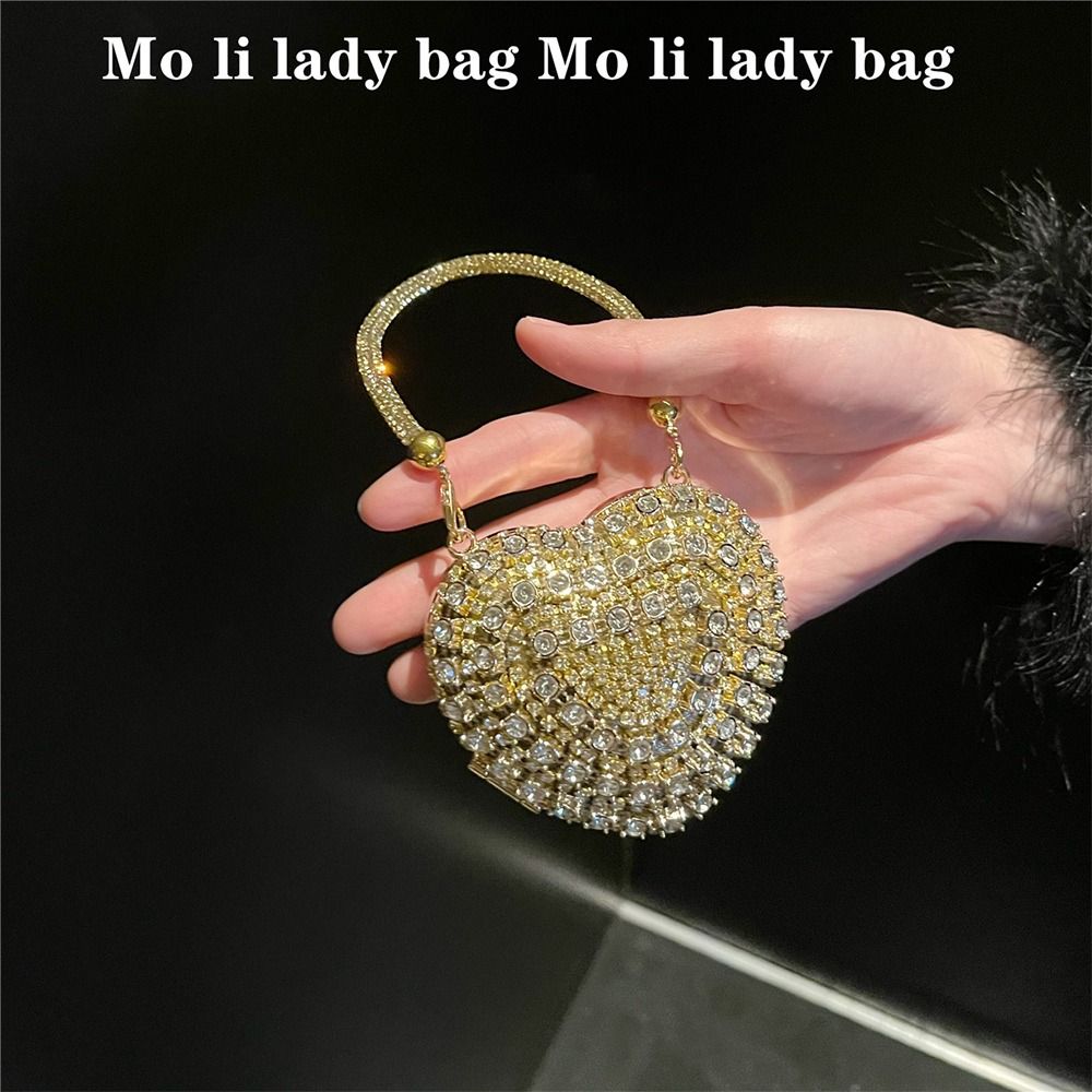 Herzförmige Retro-Umschlags-Tasche Luxuriöses Design Bling-Stil Mini-Tasche Kleine Größe Strasssteine Abend-Clutch Abendveranstaltungen