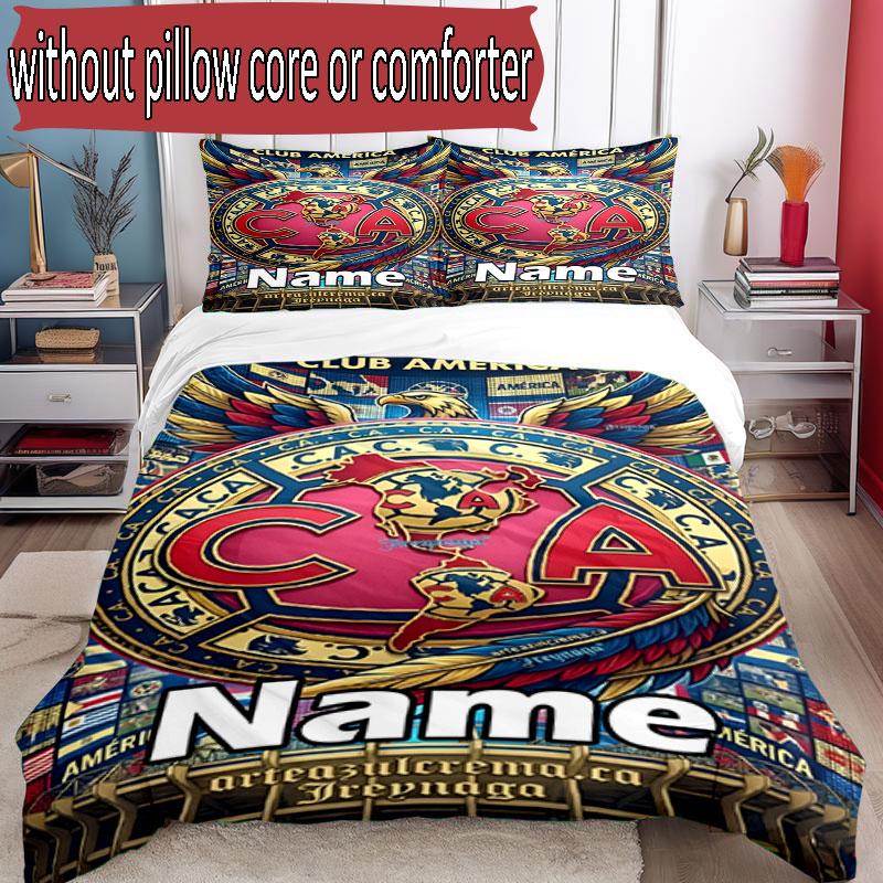 3pcs Duvet Cover Set (1*Duvet Cover + 2*Pillowcase, Without Core), Custom Name Club America Pattern Bedding Set, Home Bedroom Decor Gift