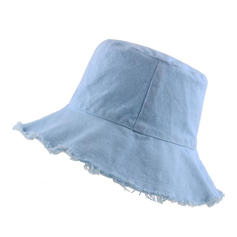 New  Logo Fringed Washed Cowboy Hat Ladies Cotton Flat Top Wide Brim Folding Outdoor Beach Hat