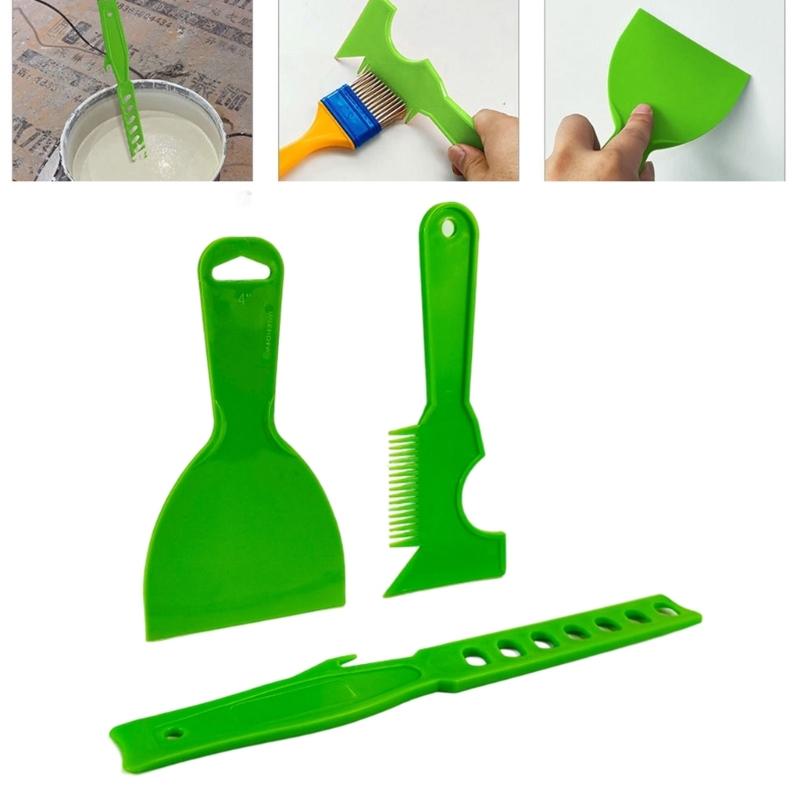 Flexible Plastic Putty Scraper Paint Brush Cleaner and Stirring Stick Set For Construction DIY Home Renovations Projects
