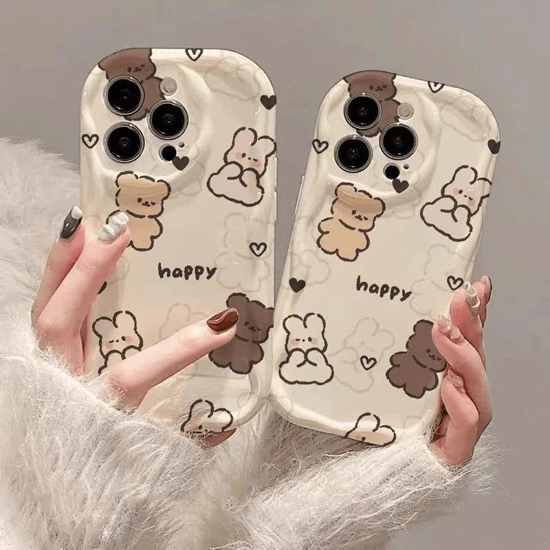 Full Screen Bear for Apple 16promax Mobile Phone Case 15plus Female for IPhone14pro/13 Cream Pattern 11