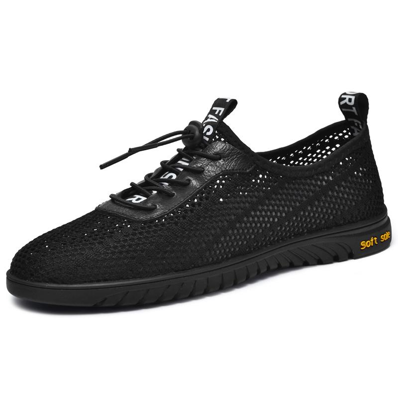 

Брендовая мужская повседневная летняя обувь 2024 года, легкая повседневная кожаная обувь для мужчин, удобная для мужчин, обувь для вождения, открытая мужская обувь 47 чёрный