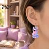 Burr-free Smooth Earrings 1 Pair Acrylic Halloween Earrings, Cute Pink Ghost Dangle Curved Hook Drop Holiday Costume Jewelry for Women Bow Detail