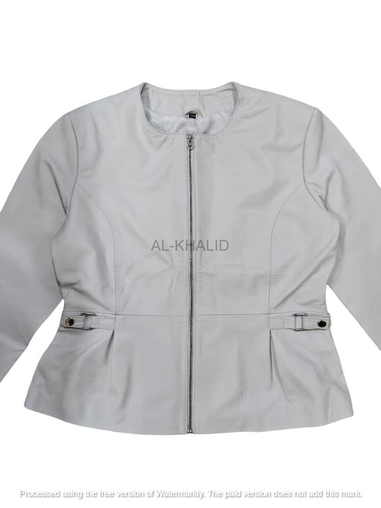 Handmade Women's White Leather Jacket Genuine Lambskin Pleated Flared Stylish