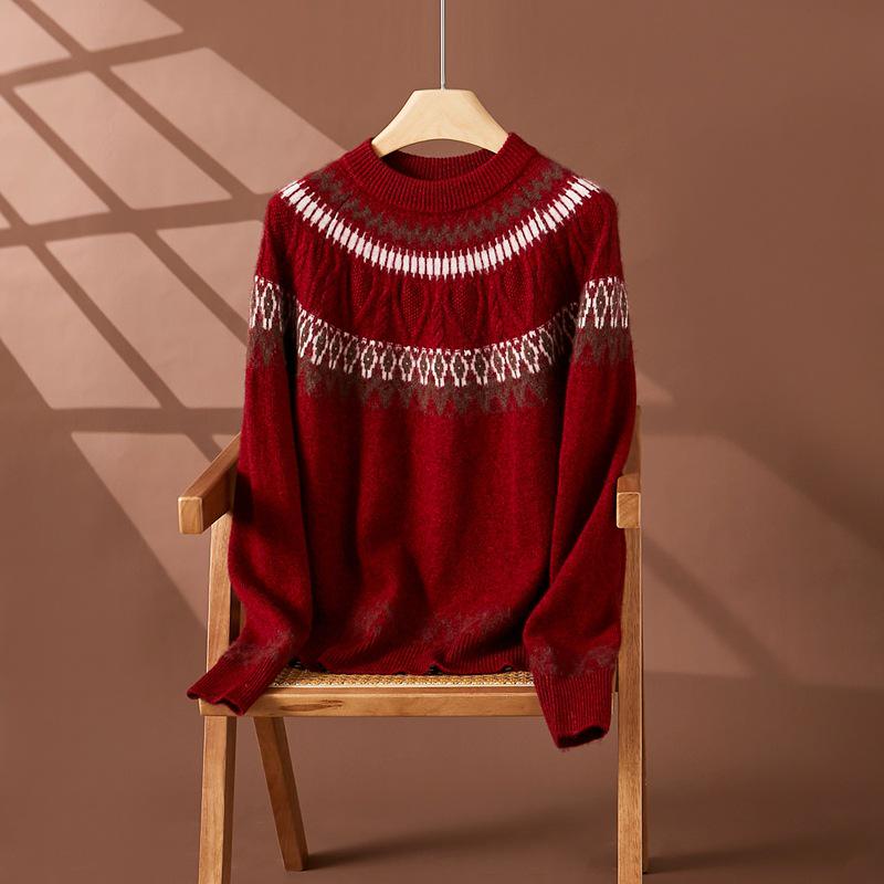 2024 A/W Women's Cashmere Knitwear: Long Sleeve Loose Jacquard Sweater - Soft, Comfortable, Versatile