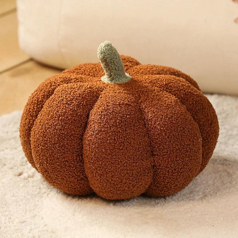 

Stuffed Pumpkin Pillow Fluffy Plush 3D Pumpkin Shaped Decoration Fall Thanksgiving Halloween Pillow Cushion Soft Throw for Sofa коричневый