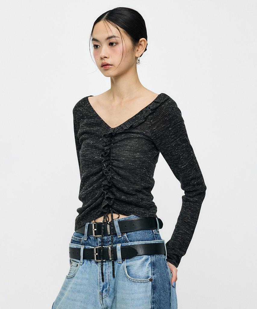 INSILENCE WOMEN [Moussy] Gather Knit Top Black