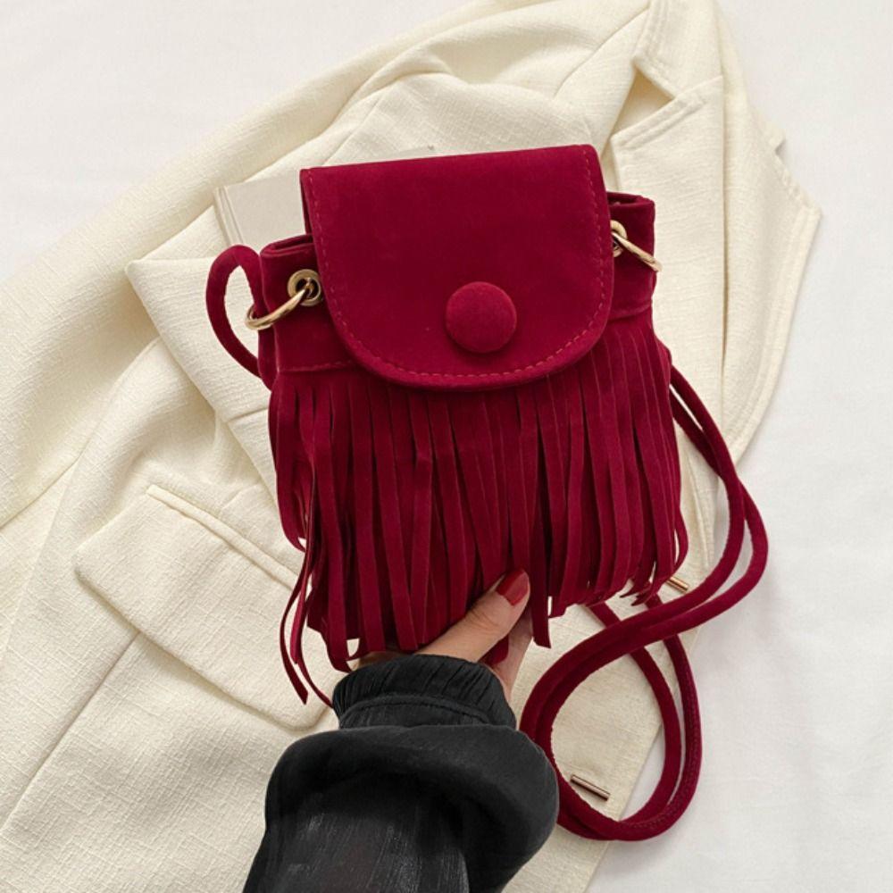 Nylon Bohemian Fringed Crossbody Bag Square Bag Tassel Shoulder Bag Bohemian Shoulder Bag  Daily