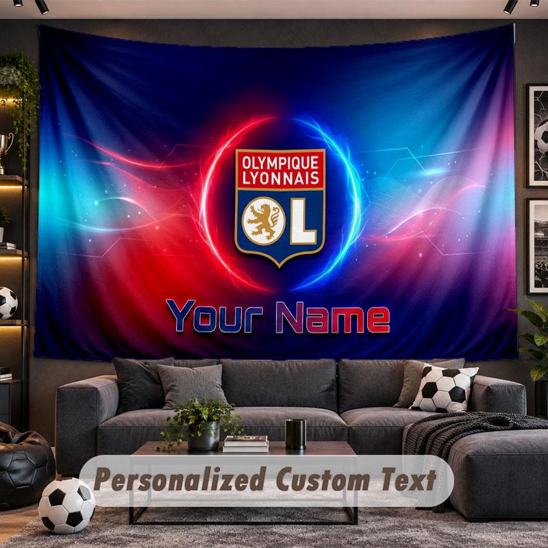 Wall Hanging Tapestry Custom NameLyon FC Pattern Personalized Printed Fabric Wall Decor