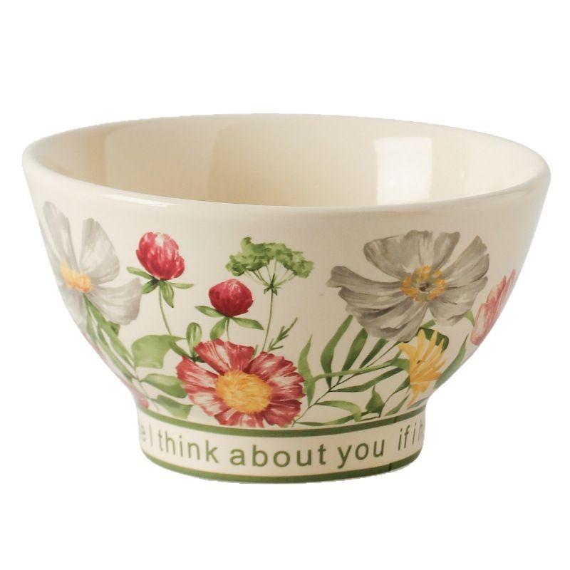 Flowering Hat Bowl Glazed Color Household Ins Style Tableware High Foot Rice Bowl Noodle Bowl Ceramic Rice Soup Bowl