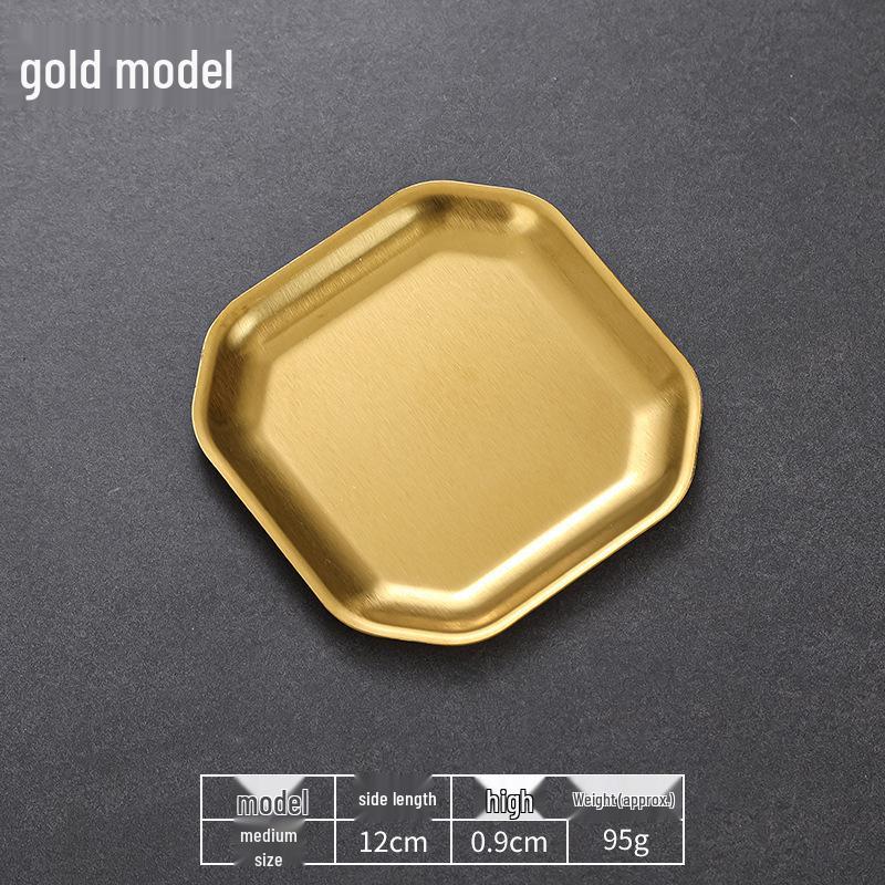 Korean Style 304 Stainless Steel Square BBQ Tray & Flat Bottom Pastry Plate - Gold Dinnerware