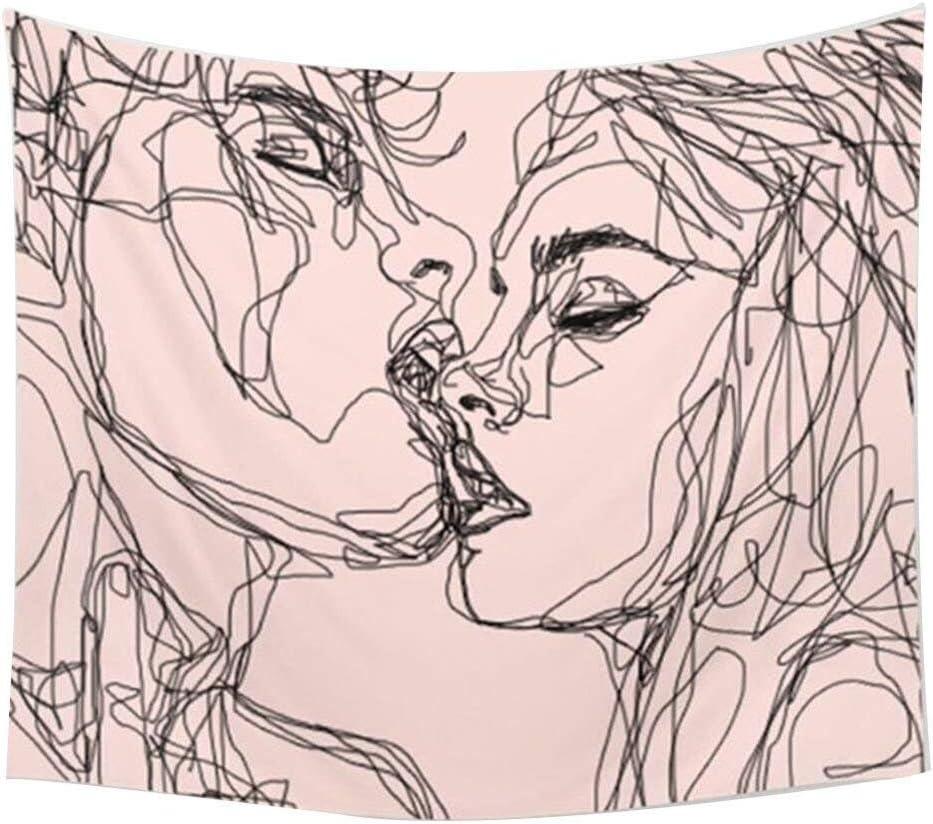 

Kissing Tapestry many sizes 2D print pink line art couple thick polyester living room bedroom dorm romantic sweet 74x94cm(29x37in)