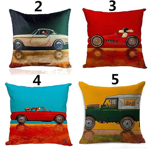 Car Dog Vintage Print Pillow Case Cartoon Beautiful Cushion Cover For Cars Home Decor Living Sofa