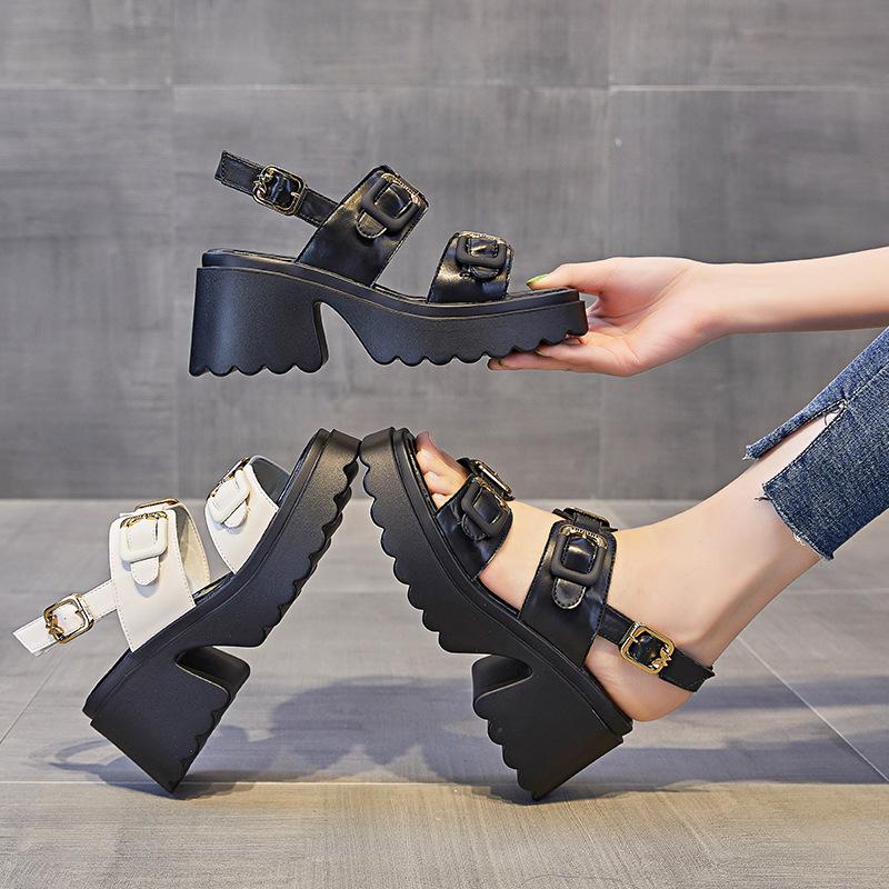 Fashion 7CM Genuine Leather Buckle Summer Sandals Slippers Luxury Platform Wedge Leisure Elegance Women Fashion Contoured Shoes