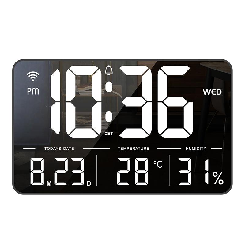 Large LED Wall Clock Mobile APP Operation Electrical Calendar Day Humidity Temperature Display 170° Full Viewing Alarm Clock