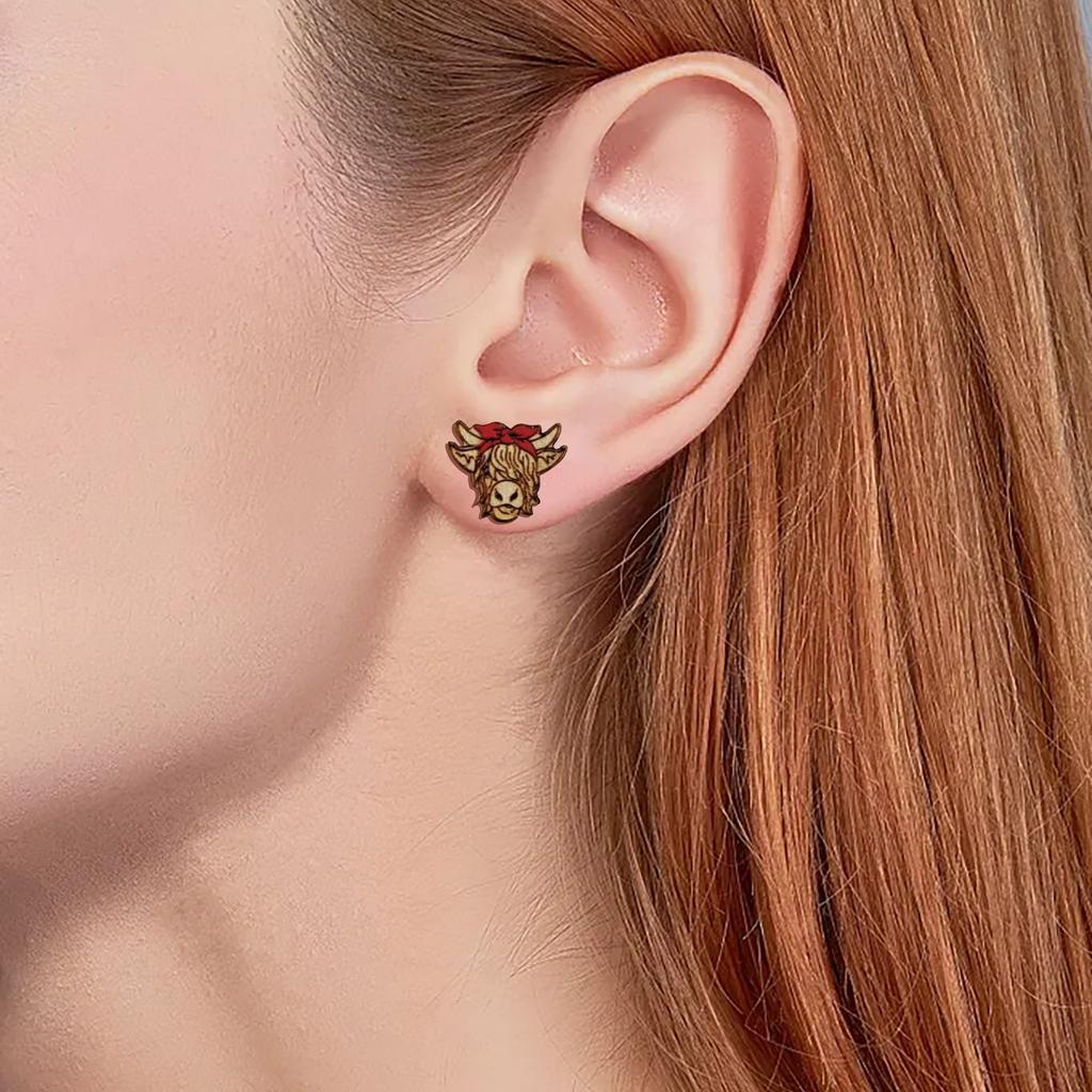 Decorative Farm Accessories Cattle Wooden Farm Bow Yak Earrings
