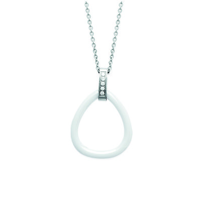 [K9380] - White Ceramic 'Sissi' Steel Necklace - 33x23 Mm