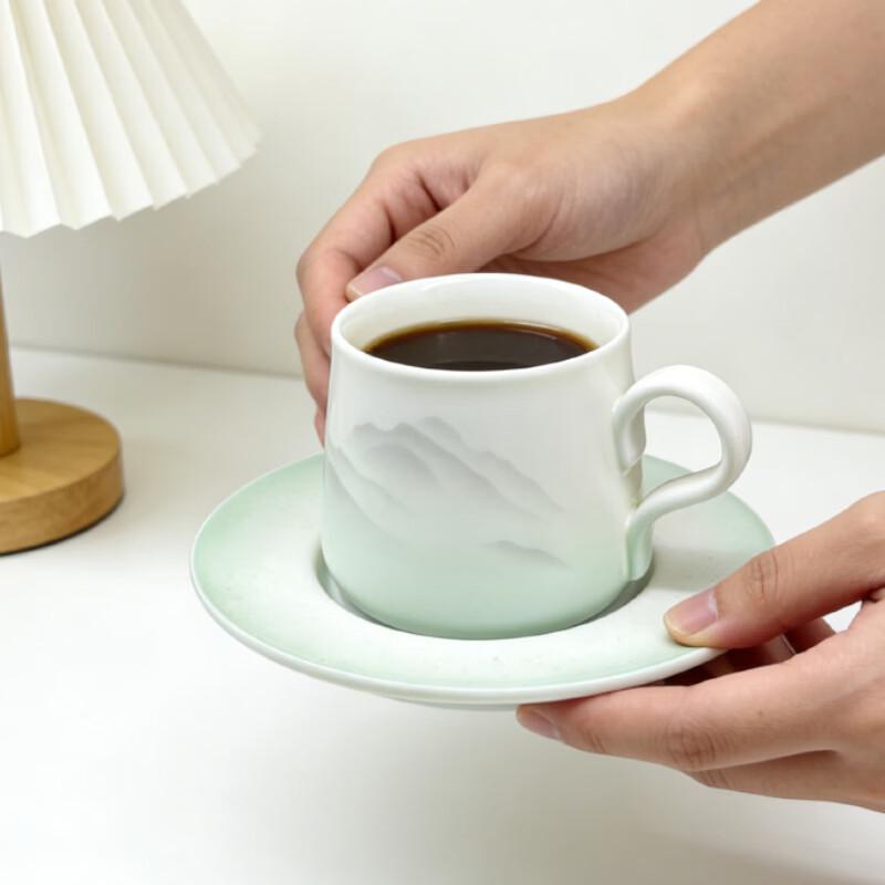 Lu Fenglai Suet Jade Coffee Cup and Saucer Set