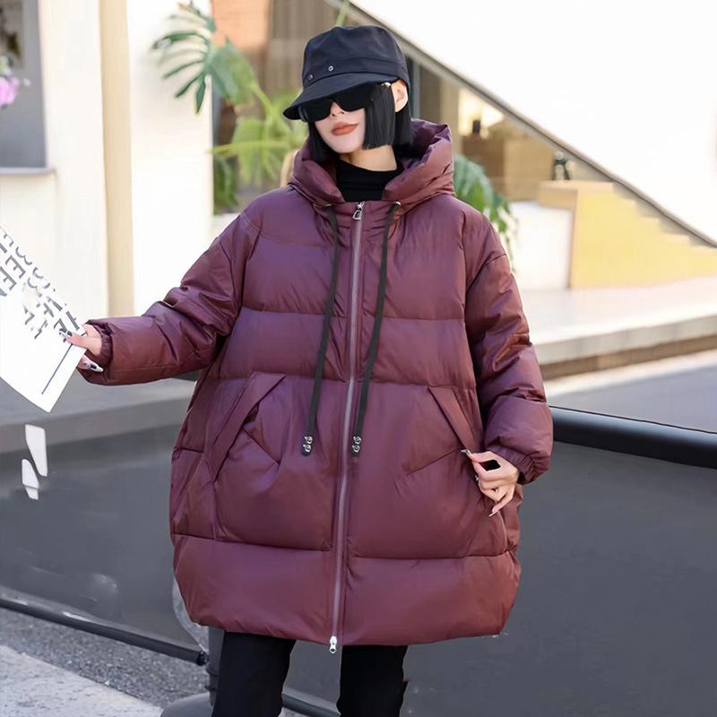 Mid Length Puffer Coat Casual Winter Women Thick Down Jacket Windproof Hooded Parkas