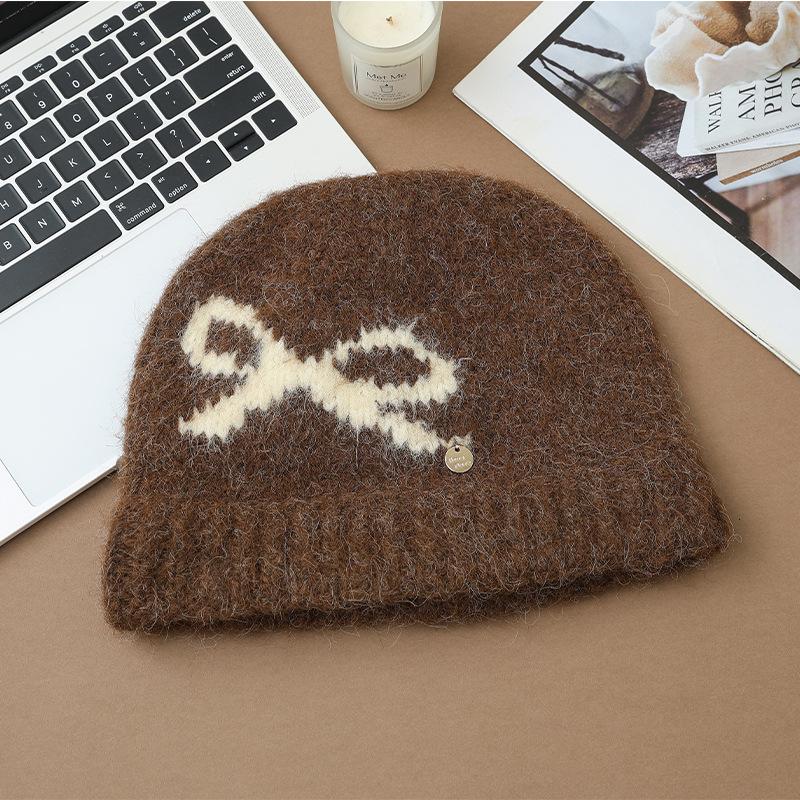 Korean Sweet Bow Jacquard Cold Hat Autumn and Winter Fashion Versatile Knitted Wool Hat Outdoor Cold Warm Hat New