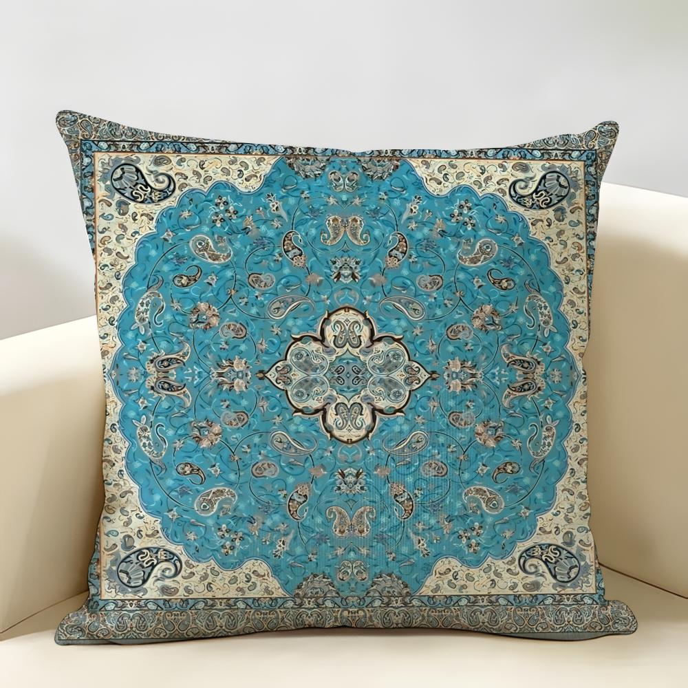 Bohemian Check Pattern Cushion Cover Natural Linen Organic Fabric DoubleSided Printing Room Sofa Decor Pillow Case