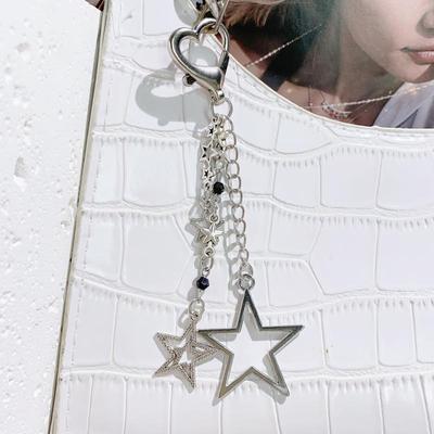 Style Y2K Pendentif Étoile Métallique Dragonne de Téléphone Chaîne Argentée Unique Porte-clés Lanière pour Téléphone Fille Douce et Cool Cordon pour Clés