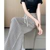 Summer New Fashion Simple Elastic High Waist Casual Wide Leg Pants Women's Print Stripes Patchwork Drawstring Straight Trousers