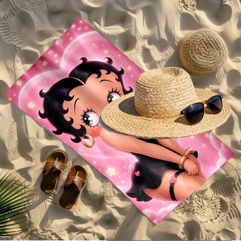 Betty Boop Print Beach Towel Design, Soft, Lightweight. for Home Bathroom, Spa, Pool, Yoga, Surfing, Camping, Gift for Family, Friend