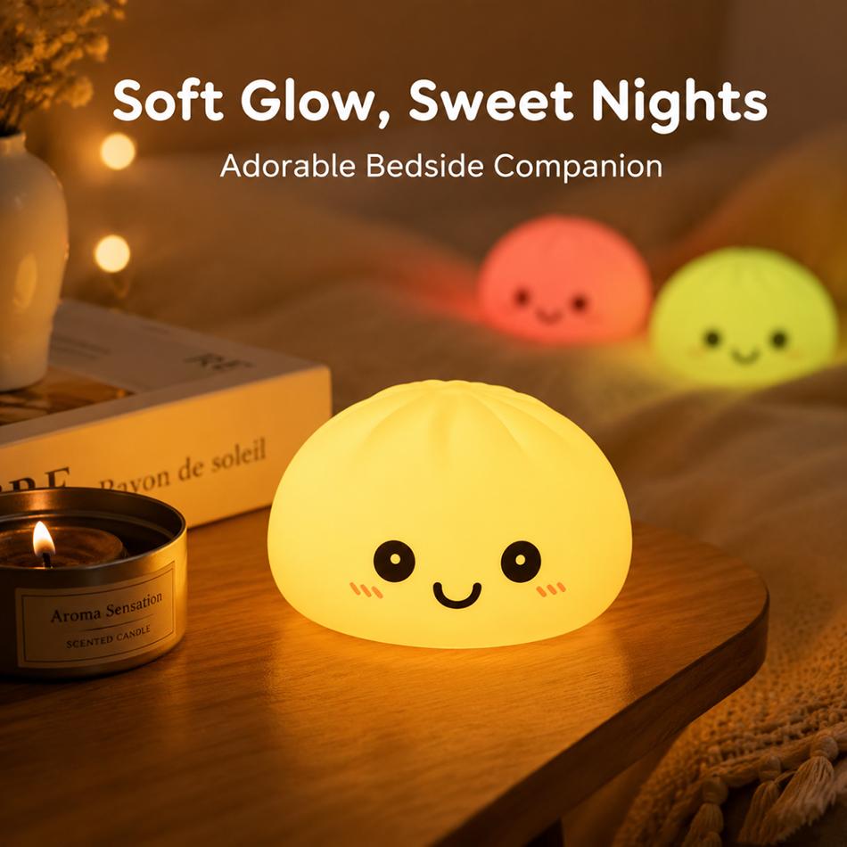 Aesthetic Led Night Light Soft Silicone Simulation Dumpling Glowing Bedroom Room Decor Home Desktop Ornament Kids Gift