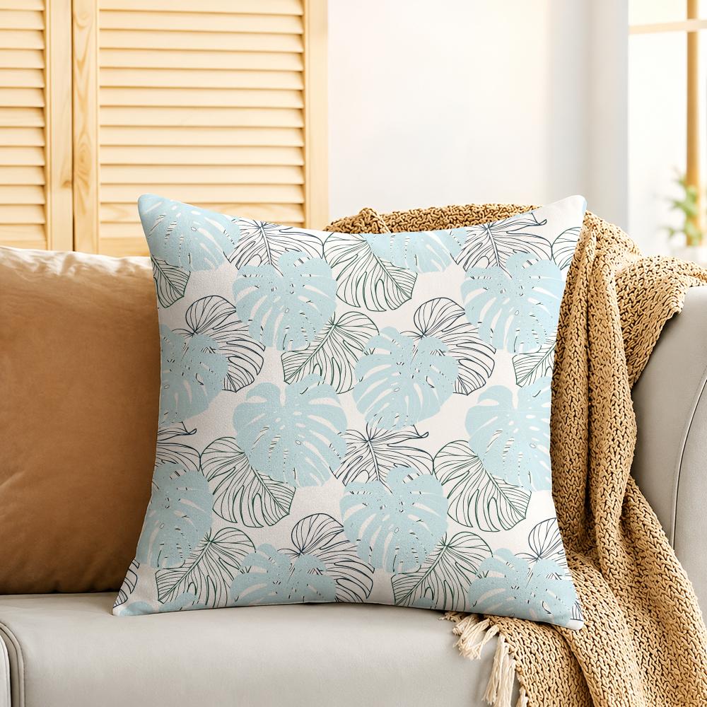 Tropical Palm Leaves Cushion Cover Silky Short Plush Invisible Zipper Dustproof Sofa Pillow Case For Home Decor