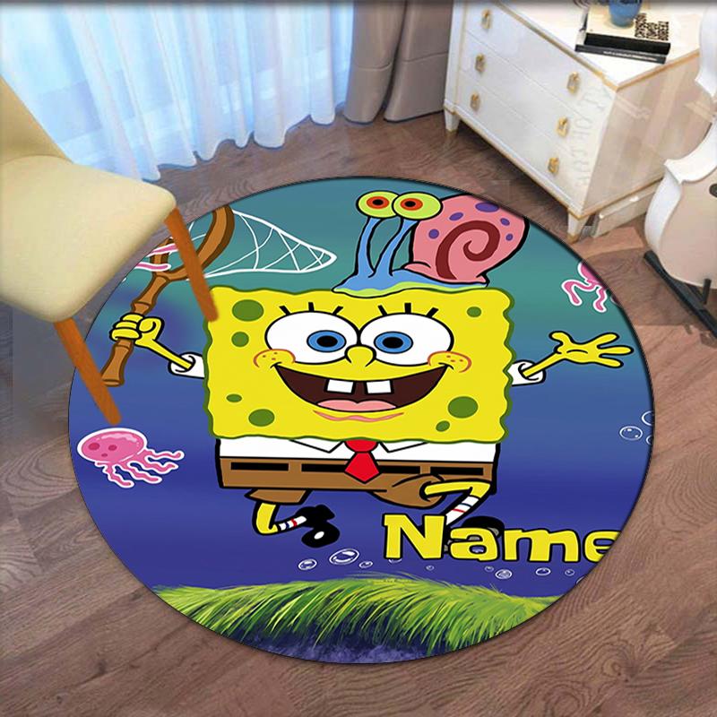 Custom Name SpongeBob SquarePants Printed Round Rug Carpet Chair Rug Area Rug Entryway Doormats,for Office Chair Living Room Bedroom Kitchen Room.