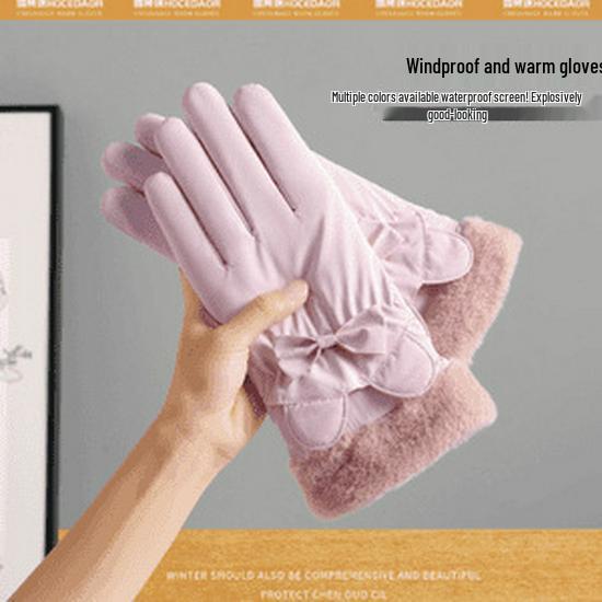 

Korean Style Women s Fleece-Lined Winter Gloves: Cute, Warm, Touchscreen Compatible, Waterproof, Windproof for Cycling