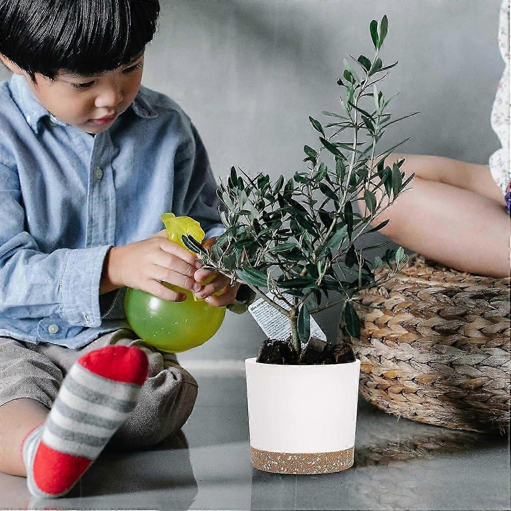 Set of 2 Plant Pots 12cm, Indoor Plant Pots with Drainage Holes and Removable Base, Modern Decorative Saucer for Outdoor Planters (White 12cm)