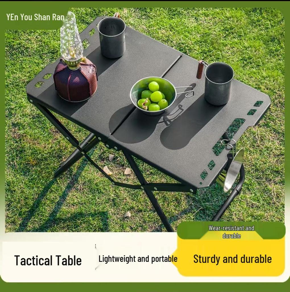 Portable Lightweight Folding Tactical Camping Table - Multi-Functional Carbon Steel BBQ Table