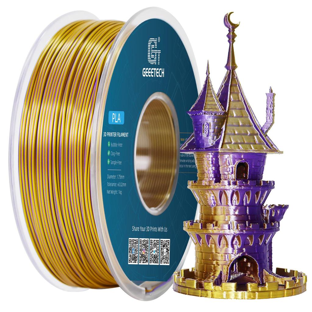 Filamento PLA Multicor com Aspecto de Seda para Impressora 3D (Duas/Três Cores, 1,75mm)