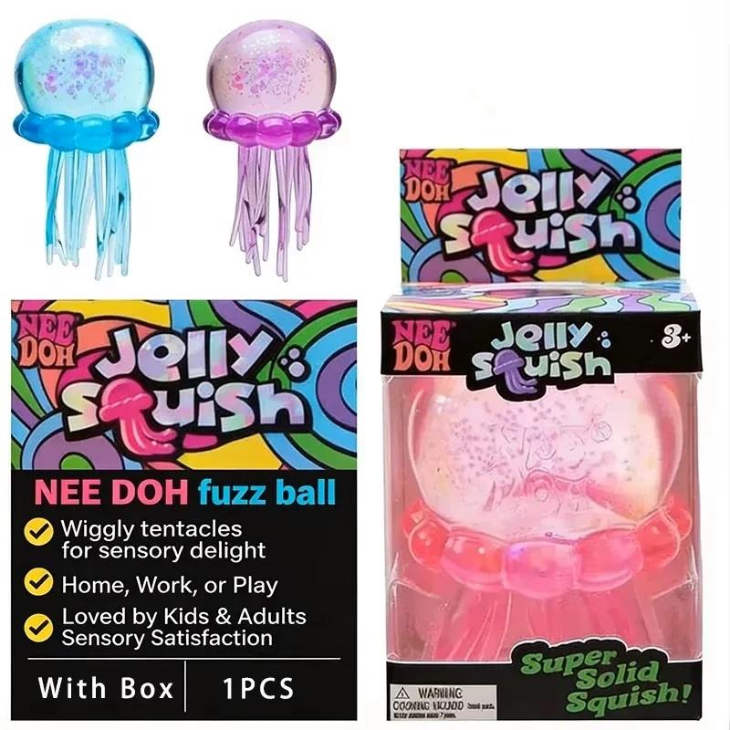 New Trending Jellyfish & Cube Squish Toy, Soft Jelly Squeeze Stress Relief Fidget Toy, Sensory Needoh For Kids & Adults