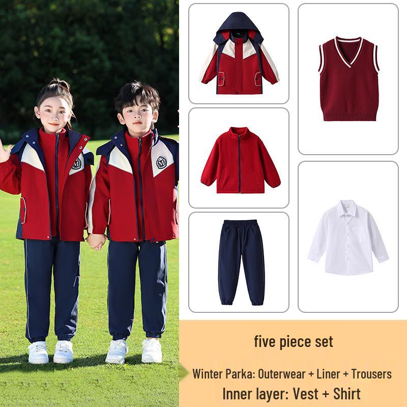 Elementary School Windbreaker Three-Piece Uniform Set for Kindergarten and First Grade - Spring, Autumn, and Winter