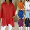 Damen Frühlings Oberteile Langarm V-Ausschnitt Tunika Bluse Sommerhemden für Damen Lässiger Lockerer Schnitt Damen Sommerhemden
