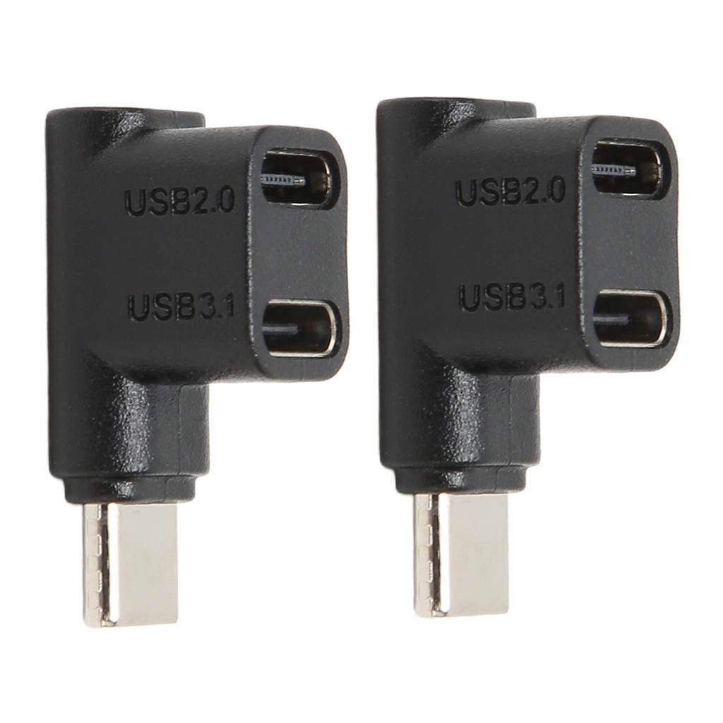 2pcs 1 to 2 USB C 3.1 90 Degree Angle Adapter 10Gbps USB 3.1 Type C Male to USBC 3.1 USB C2.0 Dual Female Right Angle