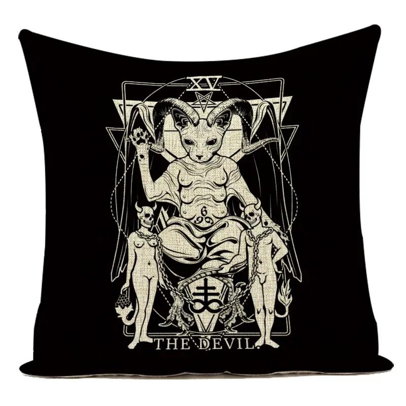 Horror Tarot Cushions Cover Bone Stand Decorative Cushioncovers Print Linen Pillows Black And White Portrait Pillows Cases Cojin