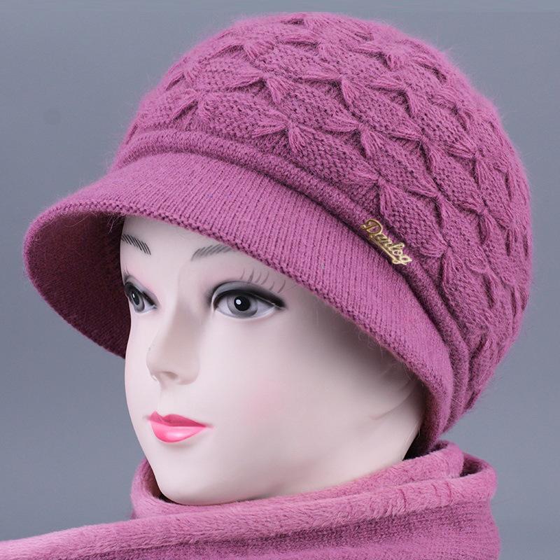 Hats Women's Fashion Versatile Mom Hat Wool Hat Ear Protection Hat Winter Plush Warm Peaked Cap Knitted Hat