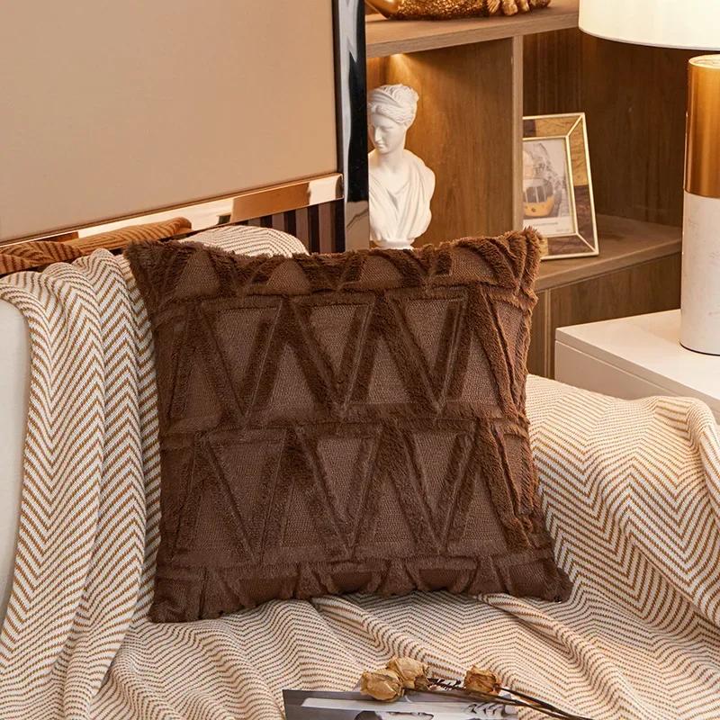Plush Short Wool Cushion Cover 45x45cm Decorative Pattern Pillow Cover Velvet Sofa Pillow Case Home Decor Housse De Coussin
