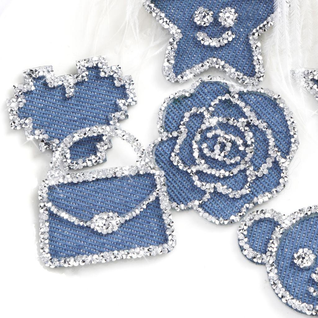 5Pcs Denim Drill Picture Rhinestone Love Diy Accessories Five-pointed Star Three-dimensional Clothing Bag Jewelry Heat Transfer Accessories