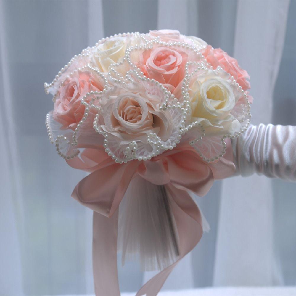 Pearl Wedding Bouquets Silk Flowers Bridal Bouquets Artificial Hand Bouquet  Ceremony Anniversary