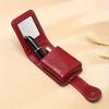1PC Stylish Mini Makeup Bag with Mirror & Lipstick Holder - Compact Travel Cosmetic Organizer, Synthetic, Red or Black