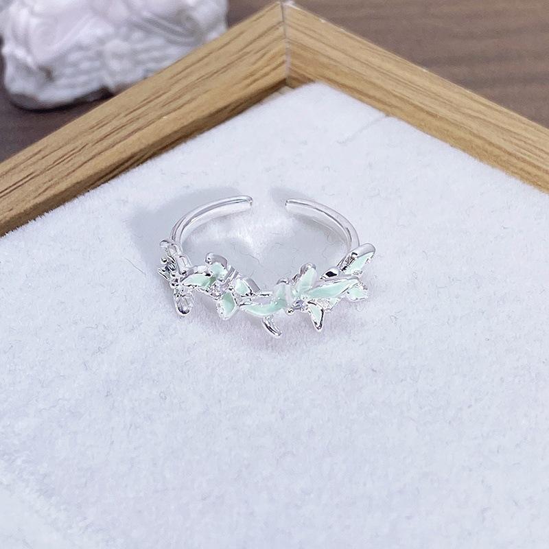Enamel Oil Drop Flower Butterfly Opening Ring Niche Design Light Luxury High Sense Zircon Personality Ring Woman
